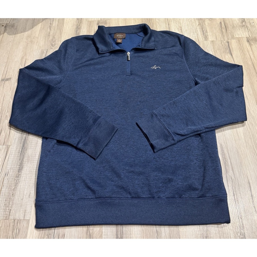 Greg Norman for Tasso Elba Men's L Blue Fleece 1/4 Zip Mock Neck Logo Golf